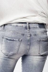 Q2 Women's Jean Gray slim denim embroidered jeans