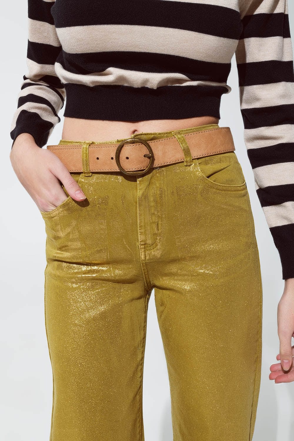 パンツ ALYSI Women Straight Pants 105177 P5214PGO GOLD FEELING GODLY PLEATED HIGH WAIST PANT IN GOLD – AKIRA