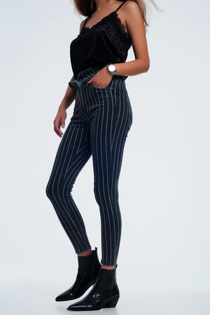 Q2 Women's Jean Grey Skinny Jeans with Stripes