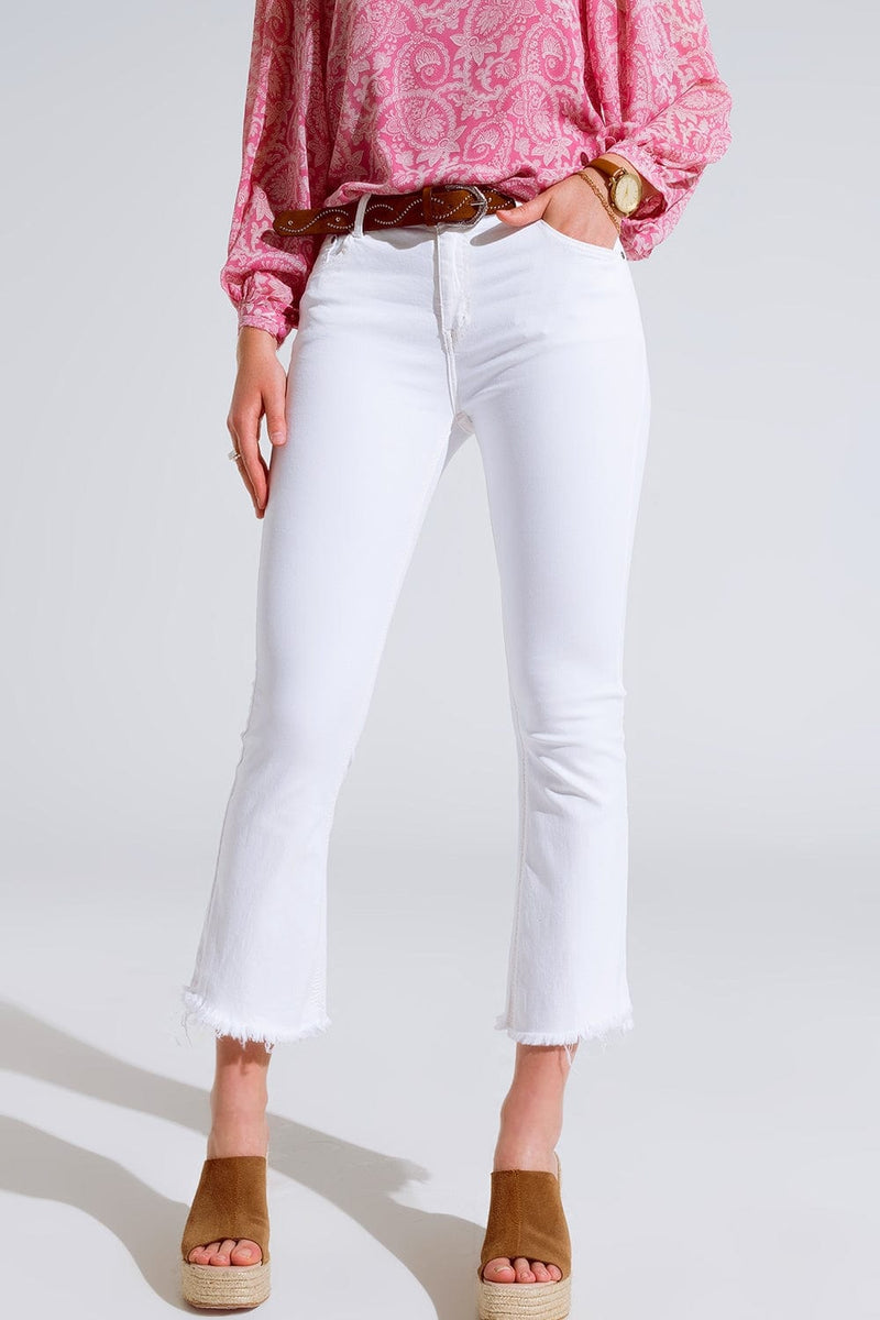 Q2 Women's Jean High Rise Basic Flared Jeans In White