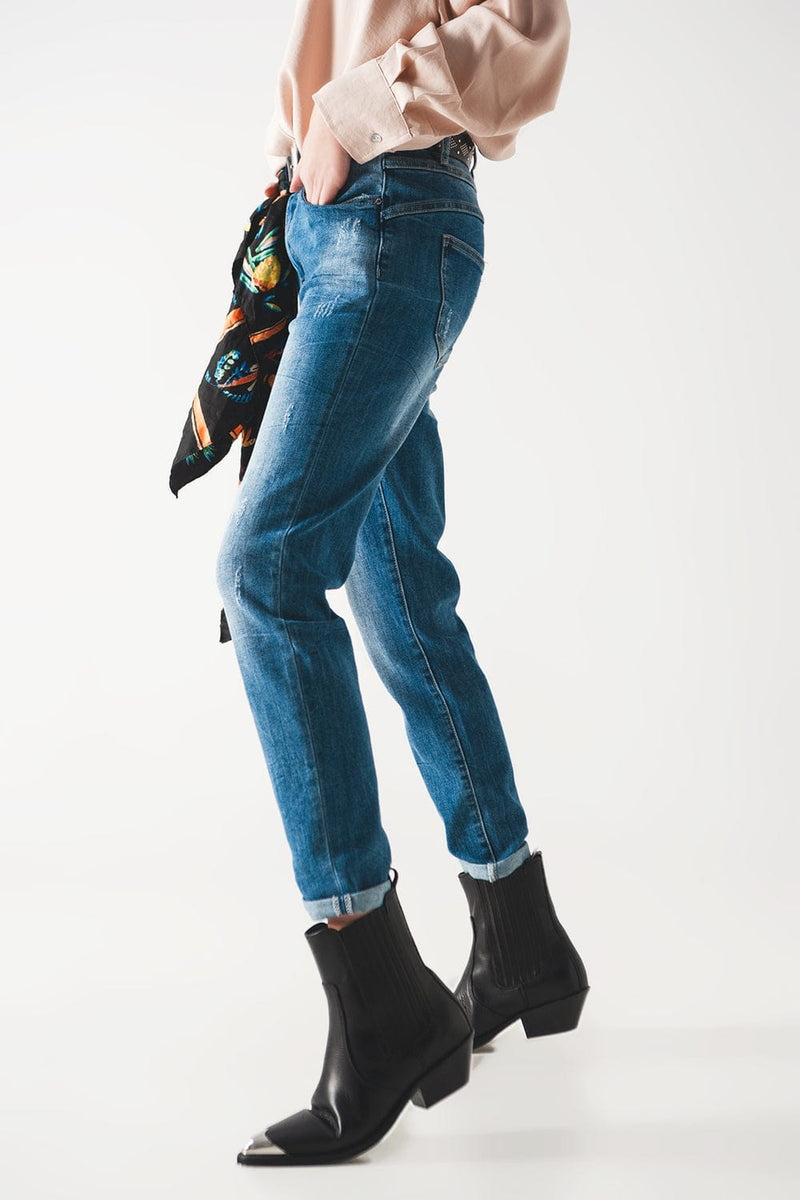 Q2 Women's Jean High Rise Cigarette Jeans in Midwash