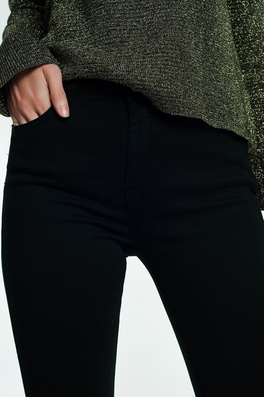 Q2 Women's Jean High Rise Raw Hem Flared Jeans In Black