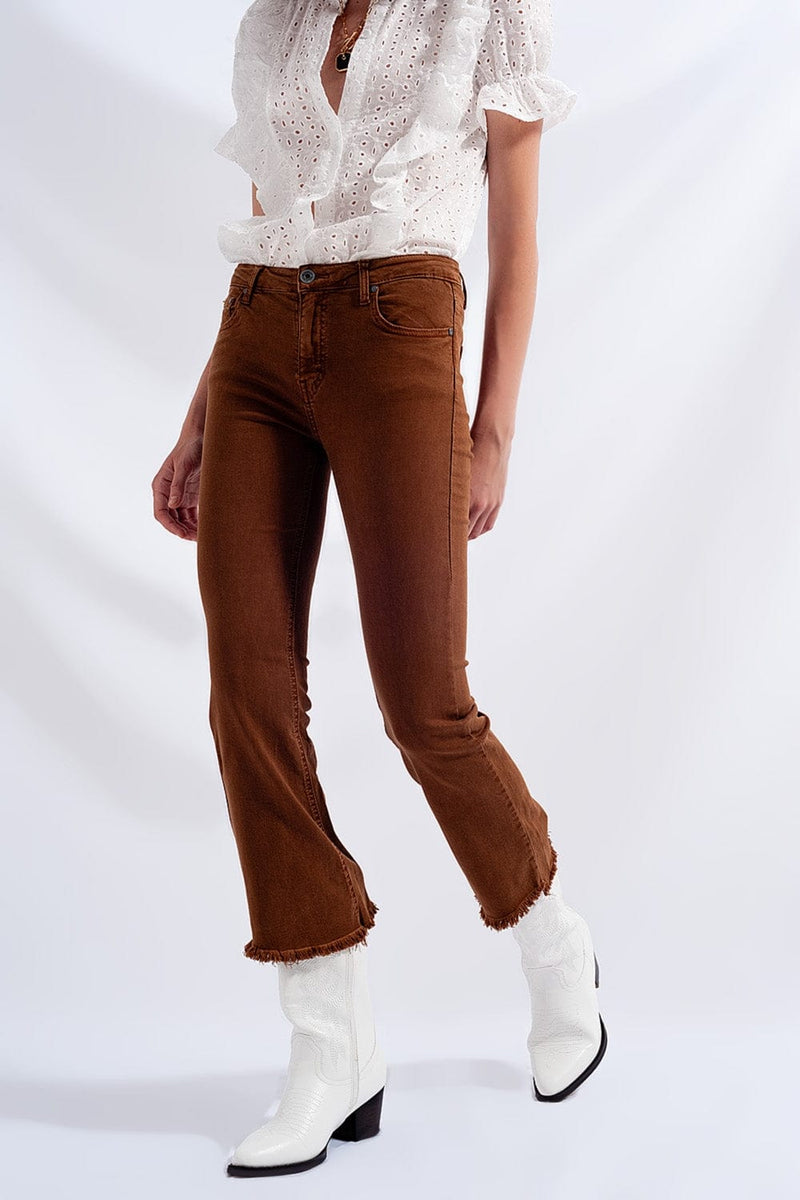 Q2 Women's Jean High Rise Raw Hem Flared Jeans in Black