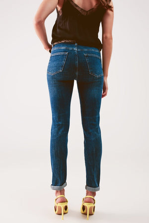 Q2 Women's Jean High Rise Skinny Jeans in Midwash Blue