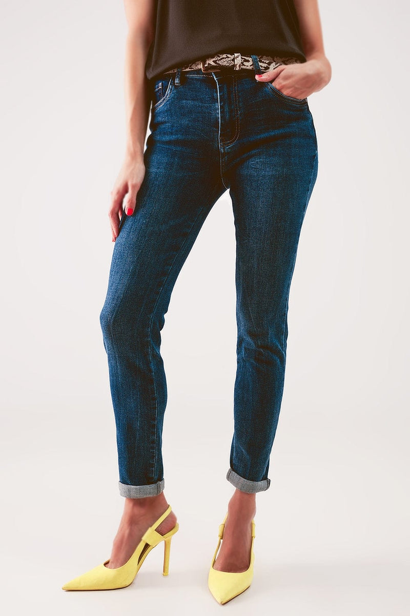 Q2 Women's Jean High Rise Skinny Jeans in Midwash Blue