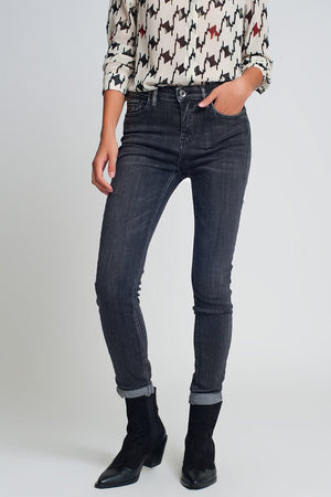 Q2 Women's Jean High Rise Skinny Jeans in Washed Black