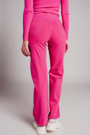 Q2 Women's Jean High Rise Slouchy Mom Jeans in Fuchsia