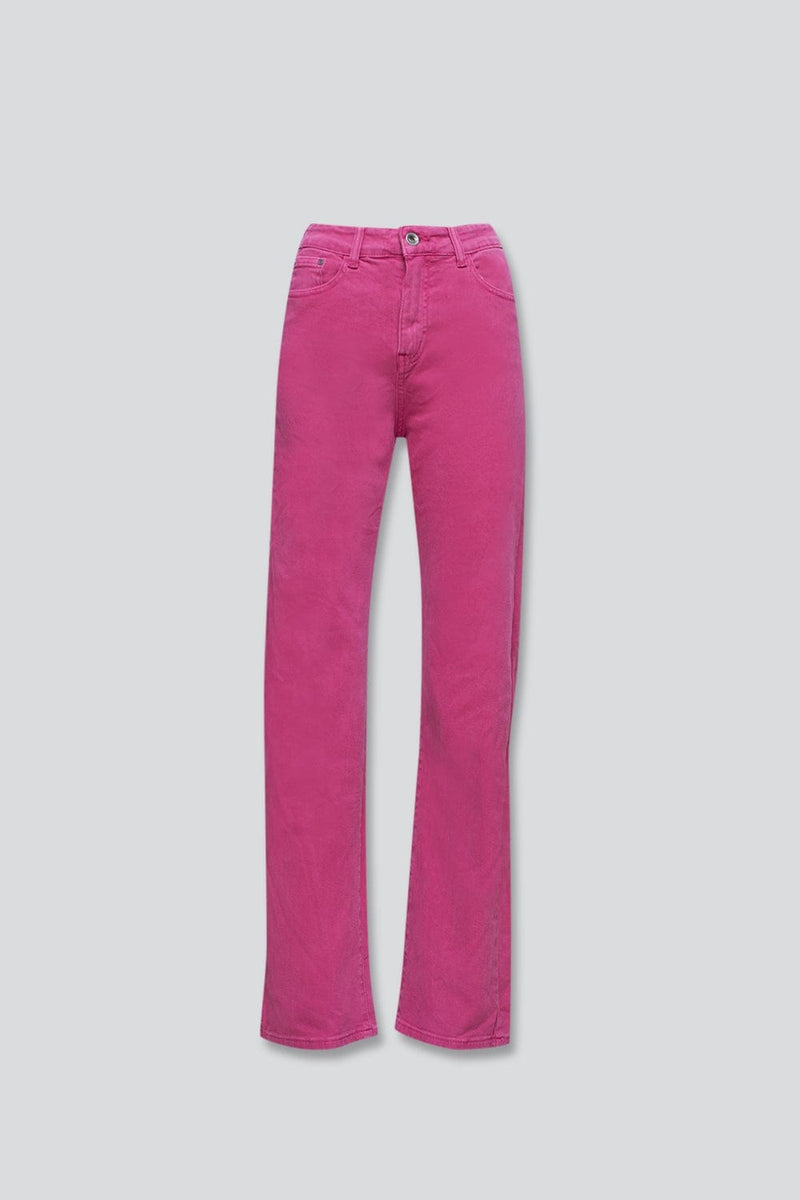 Q2 Women's Jean High Rise Slouchy Mom Jeans in Fuchsia