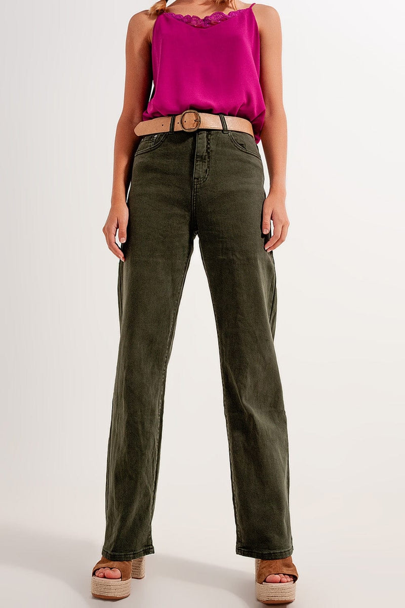 Q2 Women's Jean High Rise Slouchy Mom Jeans in Green