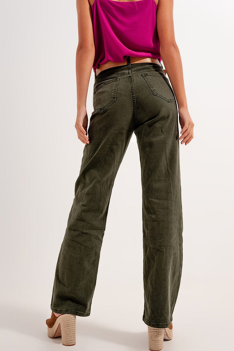 Q2 Women's Jean High Rise Slouchy Mom Jeans in Green