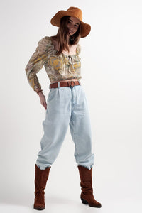 Q2 Women's Jean High Rise Slouchy Mom Jeans in Lightwash
