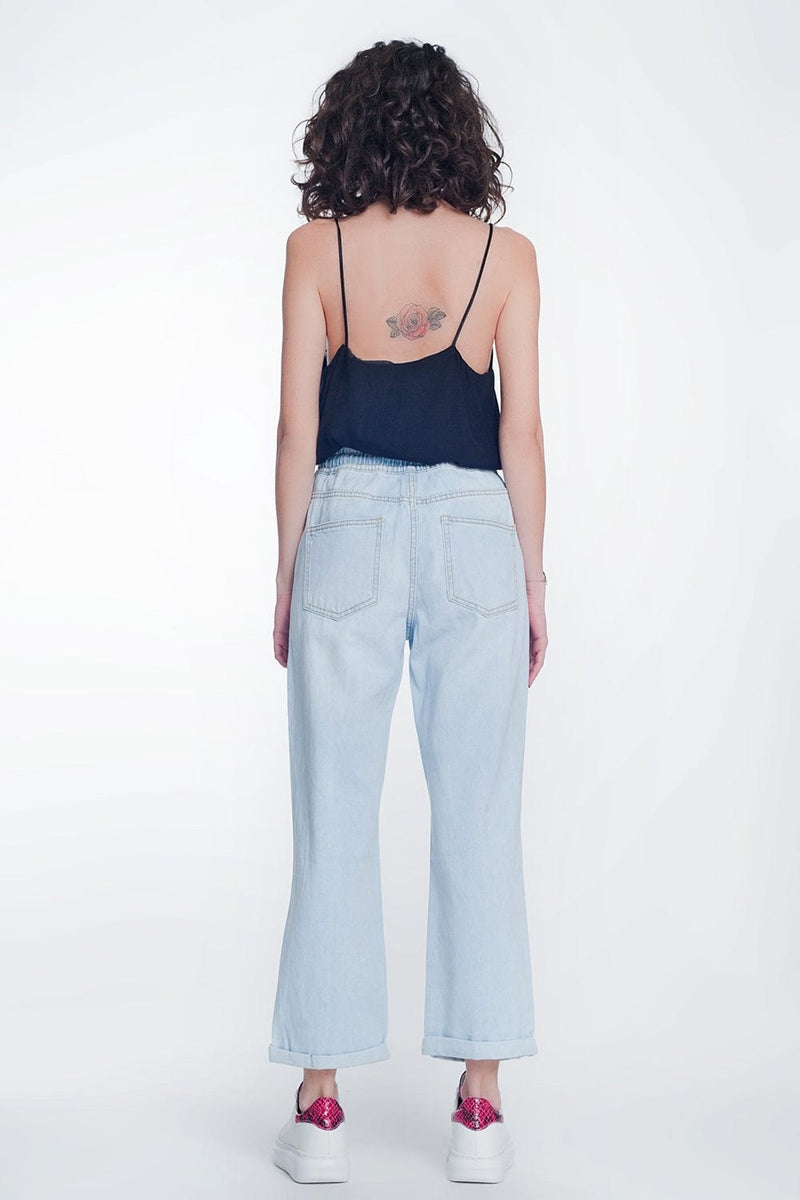 Q2 Women's Jean High Rise Straight Crop Jeans in Lightwash Blue