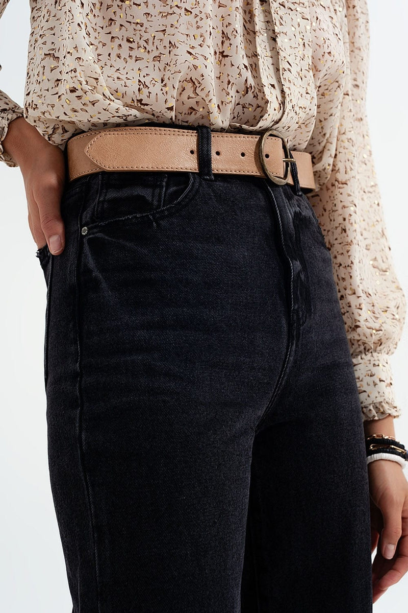 Q2 Women's Jean High Rise Straight Jeans in Washed Black