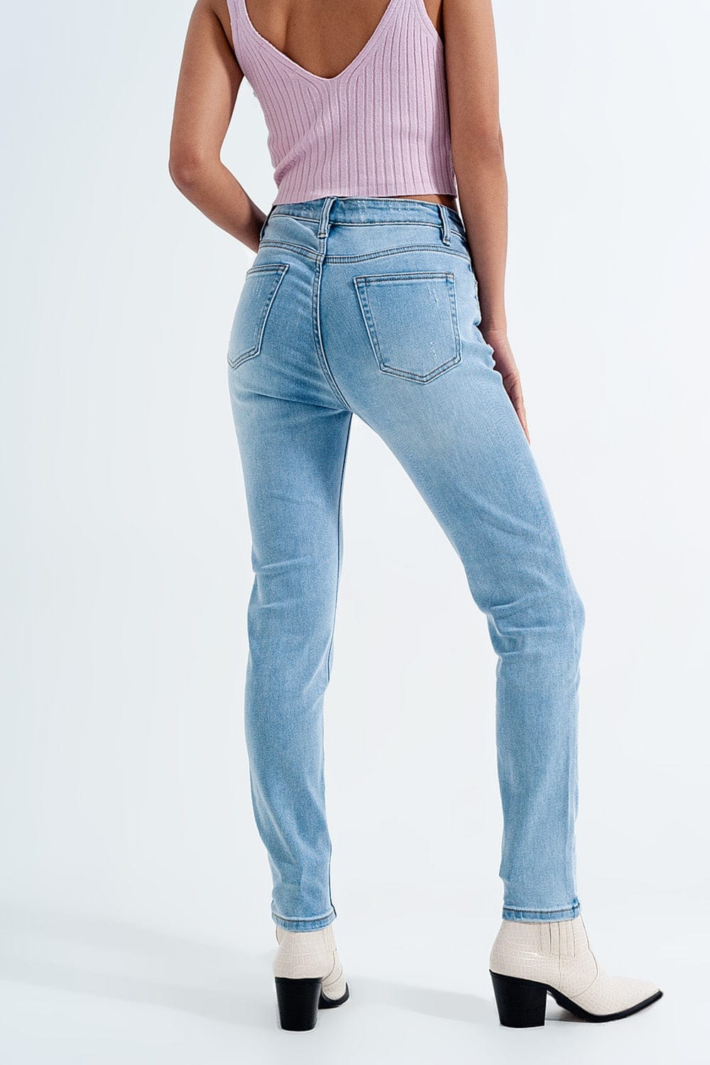 Q2 Women's Jean High Rise Vintage Skinny Jeans in Light Wash