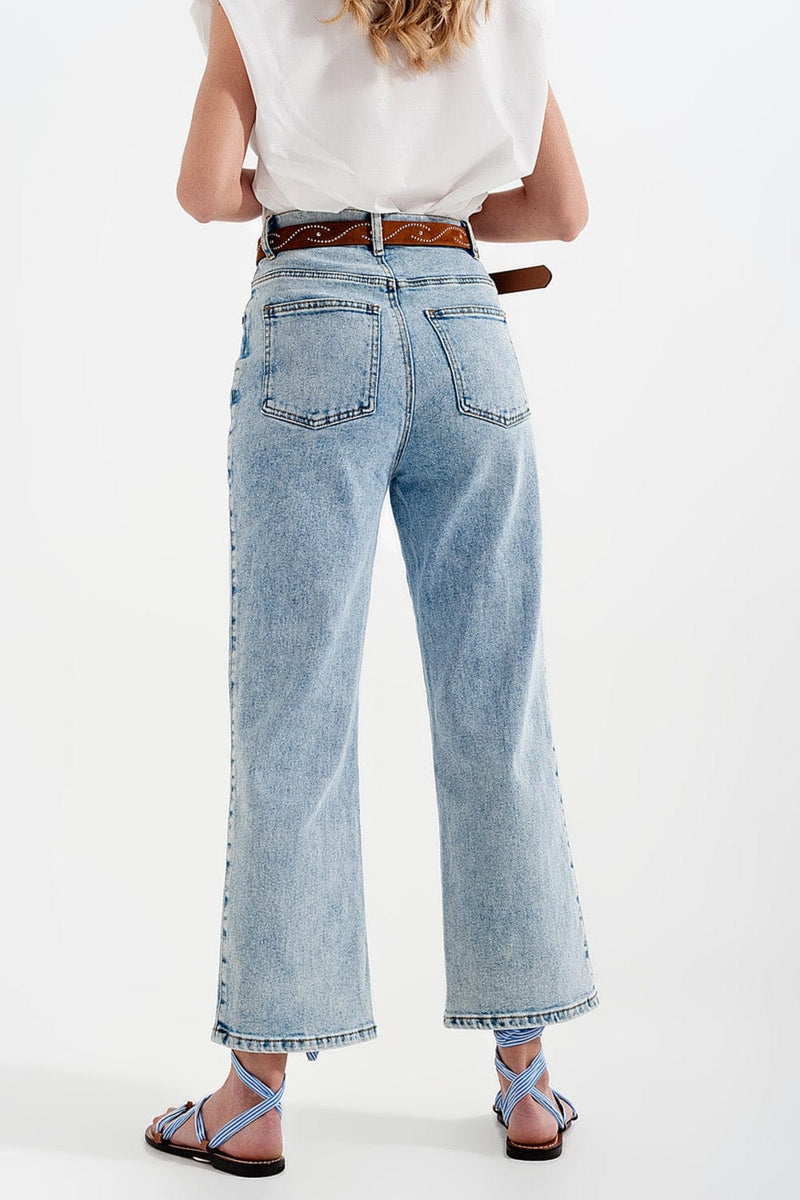 Q2 Women's Jean High Rise Wide Leg Jeans in Bleach Wash