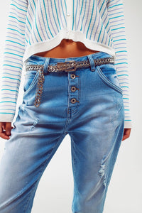 Q2 Women's Jean High Waist Button Detail Mom Jeans