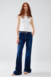 Q2 Women's Jean High Waist Dark Blue Flare Jeans