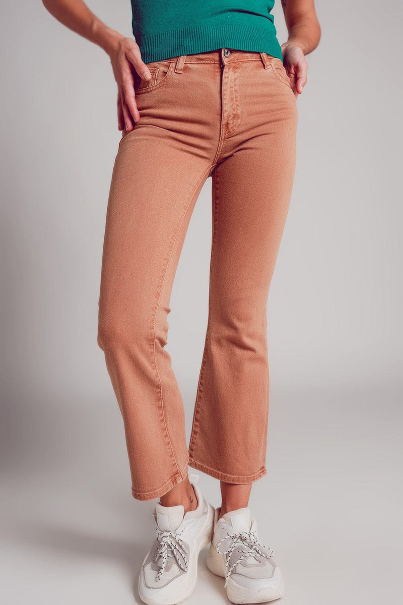 Q2 Women's Jean High Waist Flare Jean in Camel