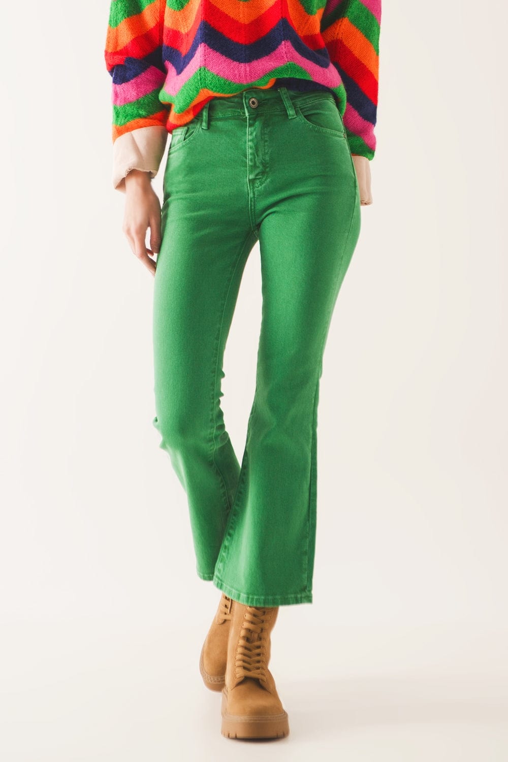 Q2 Women's Jean High Waist Flare Jean in Green