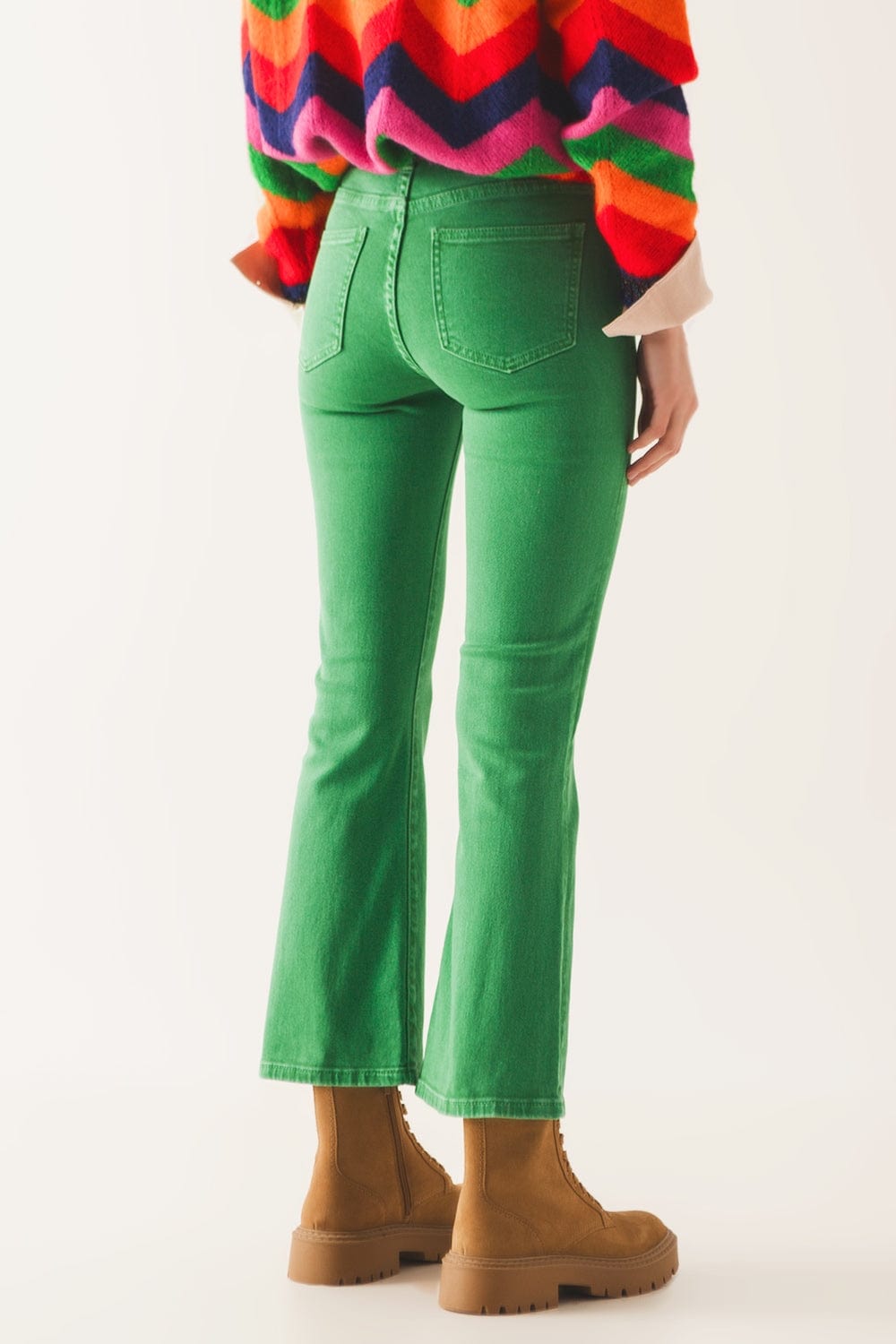 Q2 Women's Jean High Waist Flare Jean in Green