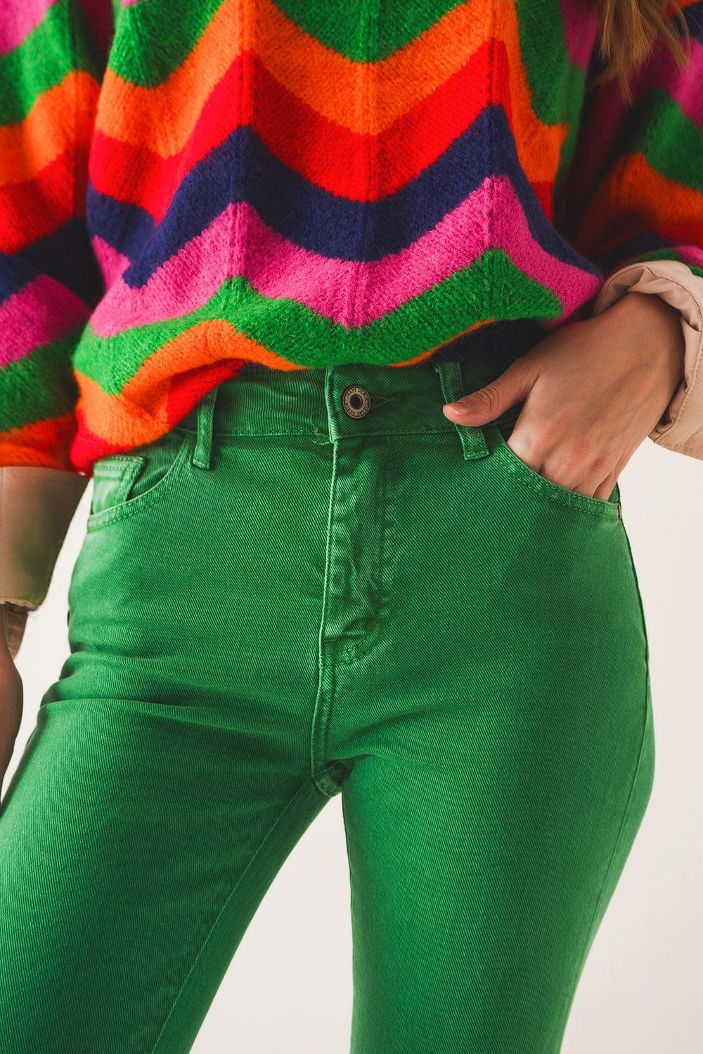 Q2 Women's Jean High Waist Flare Jean in Green