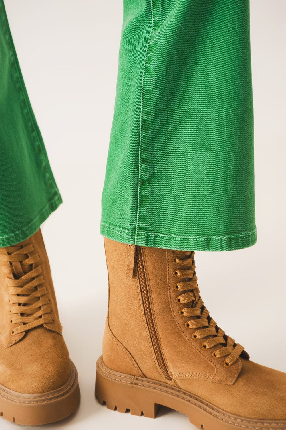 Q2 Women's Jean High Waist Flare Jean in Green