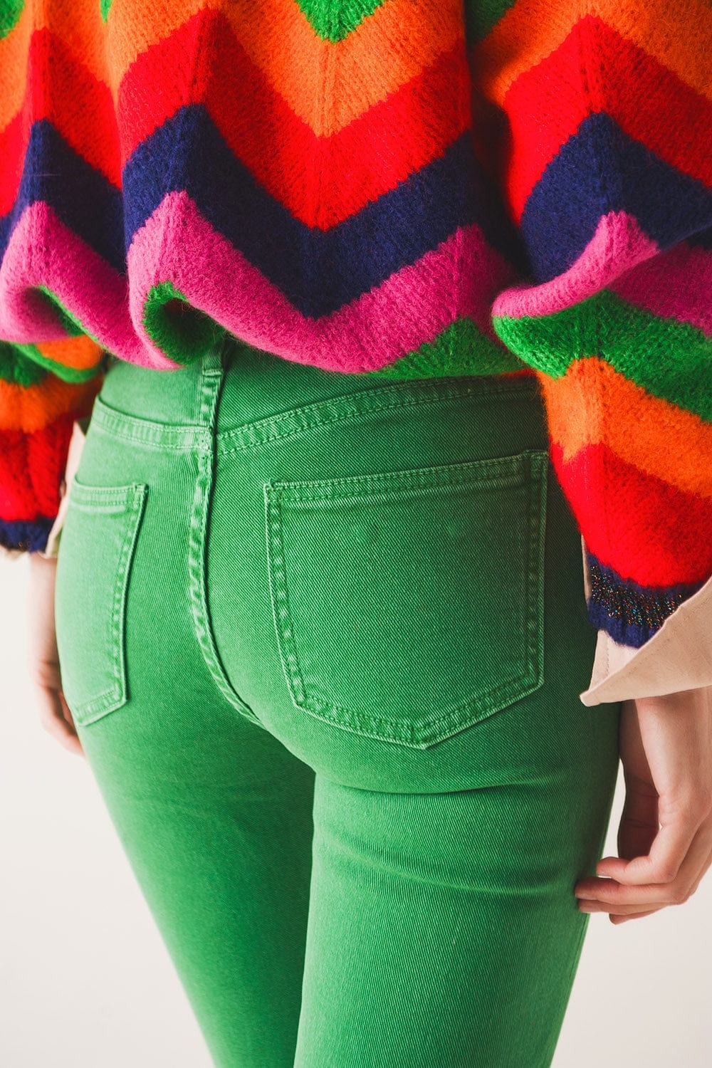 Q2 Women's Jean High Waist Flare Jean in Green
