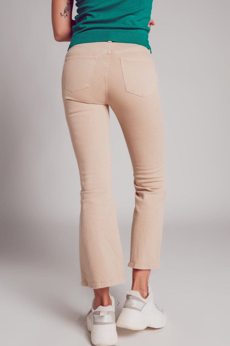 Q2 Women's Jean High Waist Flare Jean in Sand