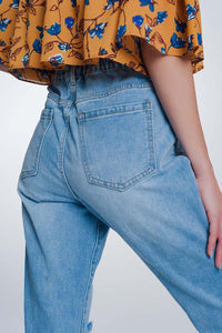 Q2 Women's Jean High Waist Mom Jeans with Button Front