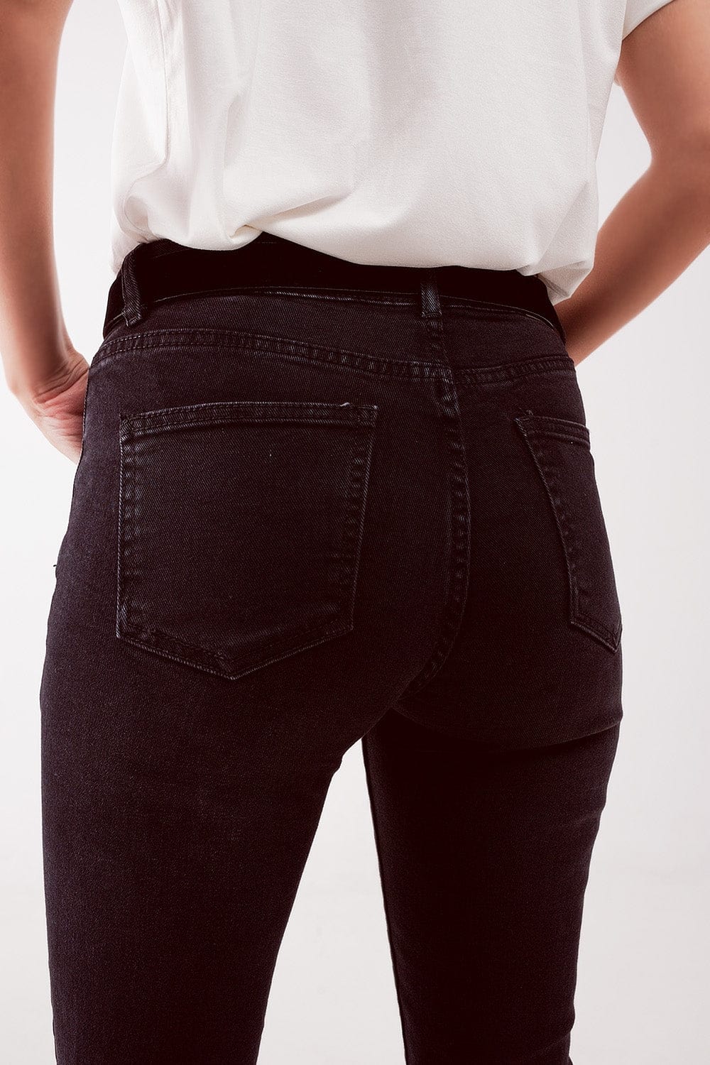 Q2 Women's Jean High Waist Ripped Skinny Jeans in Black