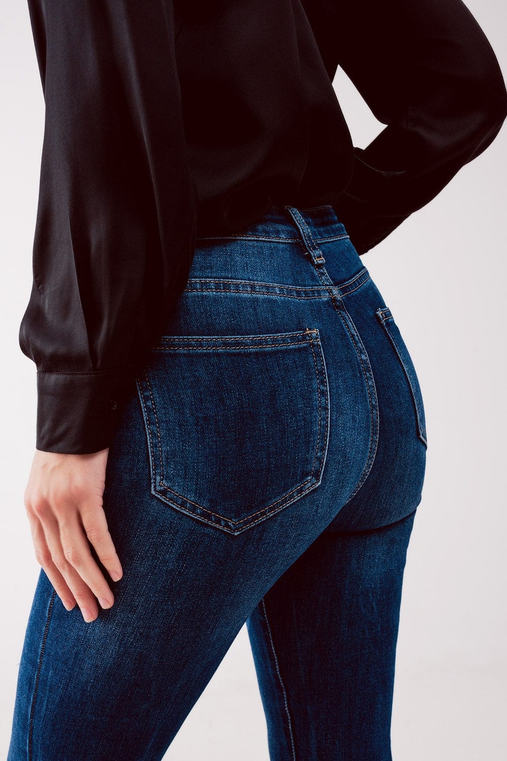 Q2 Women's Jean High Waist Ripped Skinny Jeans in Midwash Blue