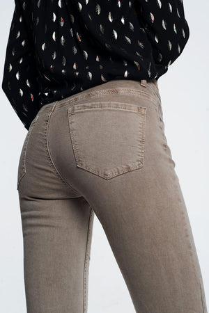 Q2 Women's Jean High Waist Skinny Jeans in Beige