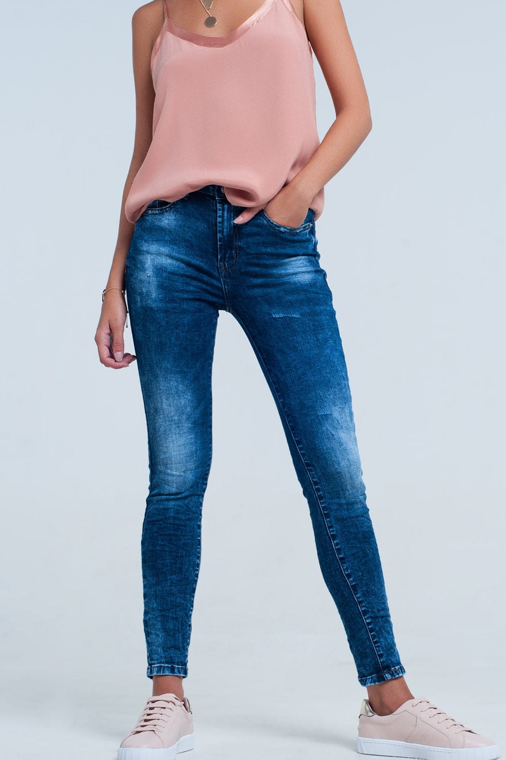 Q2 Women's Jean High waist skinny jeans in bright blue wash