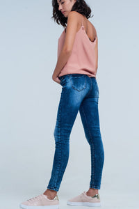 Q2 Women's Jean High waist skinny jeans in bright blue wash