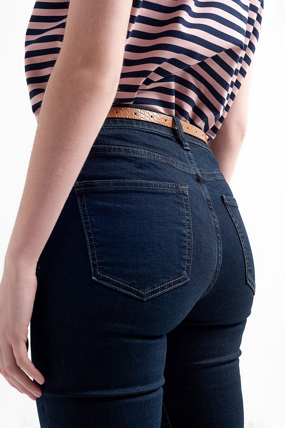 Q2 Women's Jean High Waist Skinny Jeans in Dark Blue