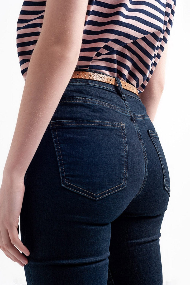 Q2 Women's Jean High Waist Skinny Jeans in Dark Blue