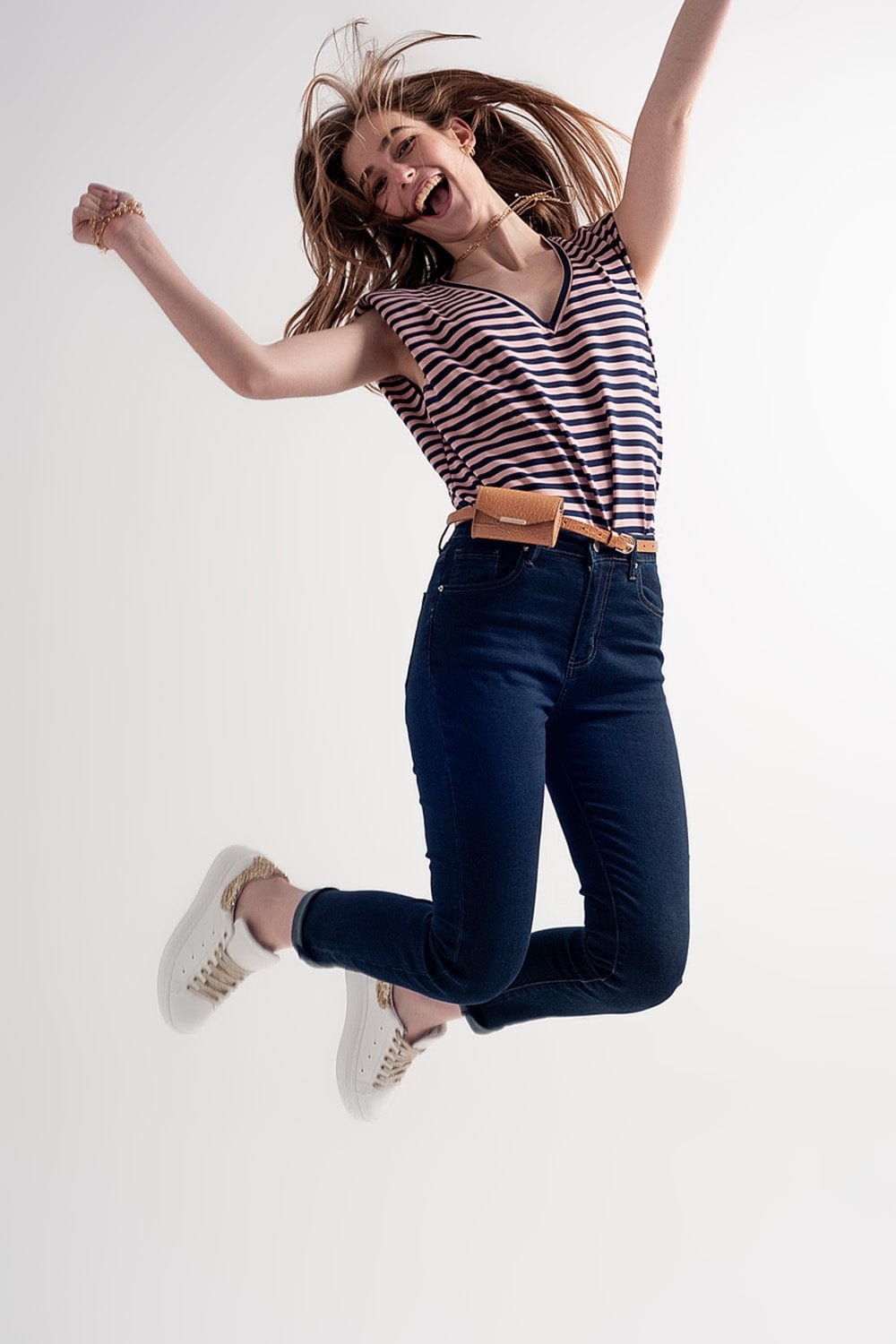 Q2 Women's Jean High Waist Skinny Jeans in Dark Blue