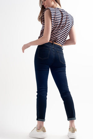 Q2 Women's Jean High Waist Skinny Jeans in Dark Blue