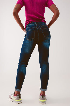 Q2 Women's Jean High Waist Skinny Jeans in Dark Wash Blue