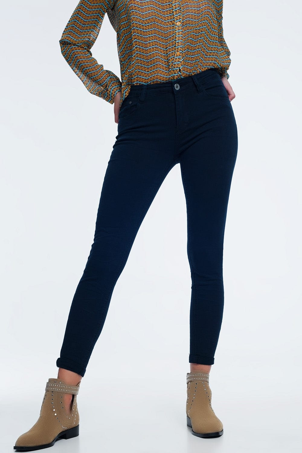 Q2 Women's Jean High Waist Skinny Jeans in Navy