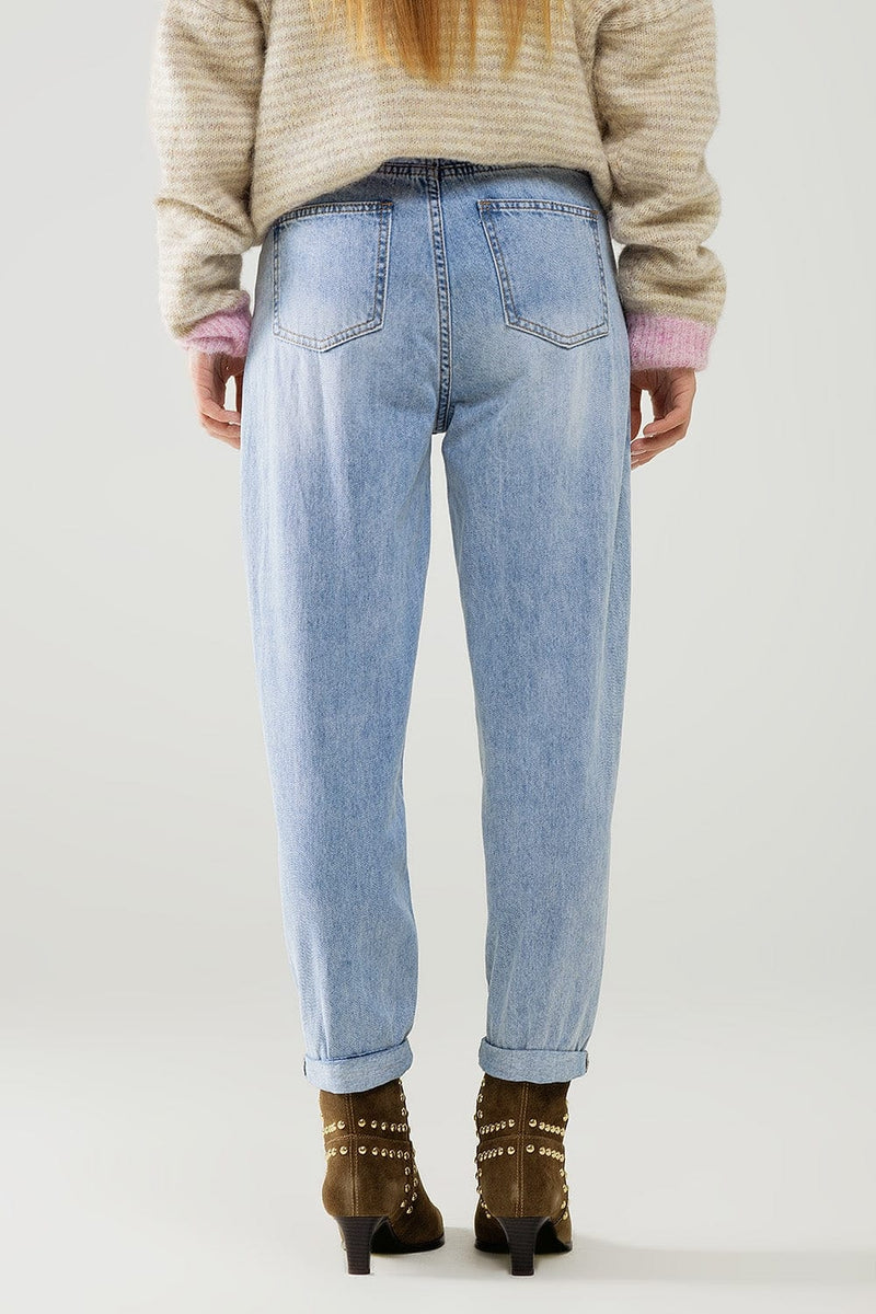 Q2 Women's Jean High Waist Straight Leg Jeans In Light Wash