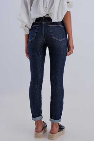 Q2 Women's Jean High Waisted Basic Jean In Dark Blue