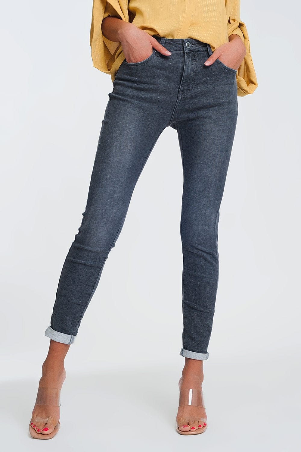 Q2 Women's Jean High Waisted Denim Jeans In Glitter Fabric