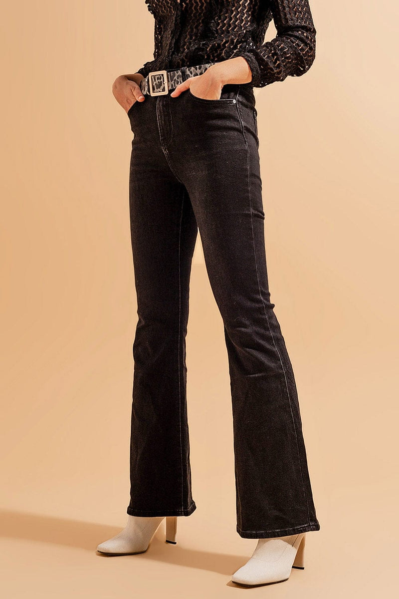 Q2 Women's Jean High Waisted Flare Jeans in Black