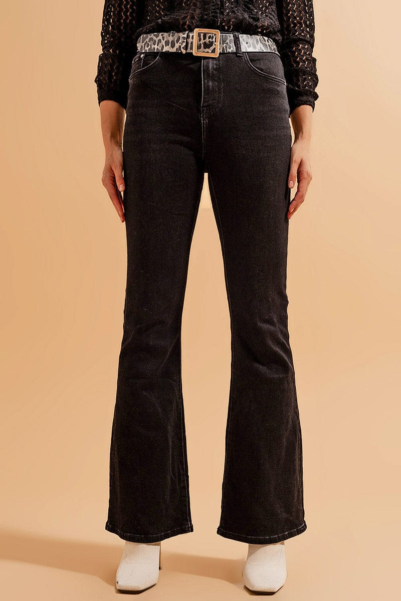 Q2 Women's Jean High Waisted Flare Jeans in Black