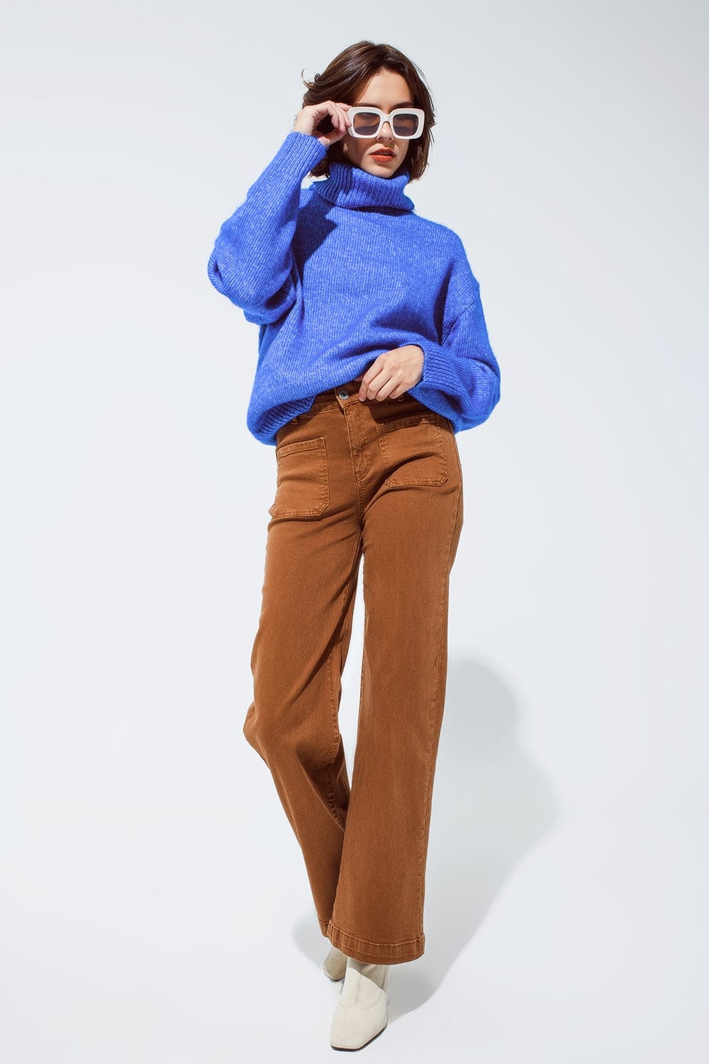 Q2 Women's Jean High Waisted Front Pockets Flare Jeans In Camel