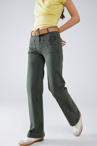 Q2 Women's Jean High Waisted Front Pockets Flare Jeans In Dark Khaki