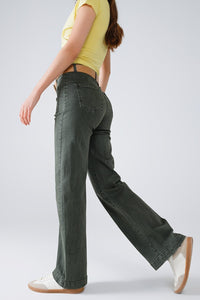 Q2 Women's Jean High Waisted Front Pockets Flare Jeans In Dark Khaki