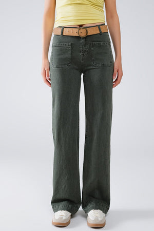 Q2 Women's Jean High Waisted Front Pockets Flare Jeans In Dark Khaki