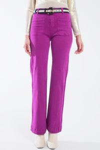 Q2 Women's Jean High Waisted Front Pockets Flare Jeans In Magenta